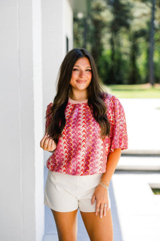 Coral Confetti Sequin Top - Instyle Boutique