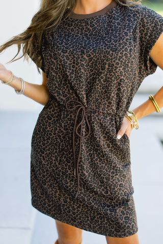 Less Is More Leopard Drawstring Dress