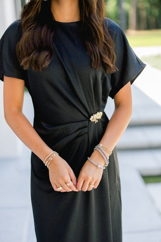 Black Satin Ruched Midi Dress - Instyle Boutique