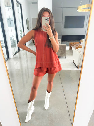 Elevated Style Rust Shorts Set