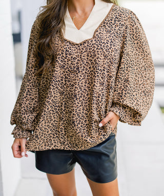 Savanna Leopard Balloon Sleeve Top