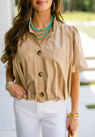 Audrey Latte Bubble Hem Top - Instyle Boutique