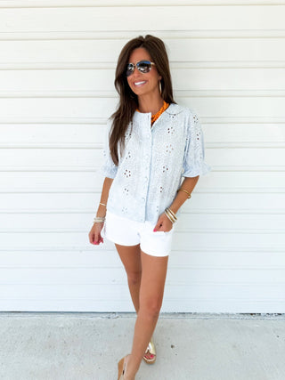 Darcy Dusty Blue Embroidered Top - Instyle Boutique