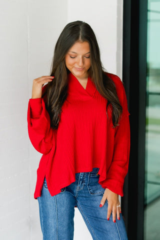 Cranberry Red Ribbed Top - Instyle Boutique