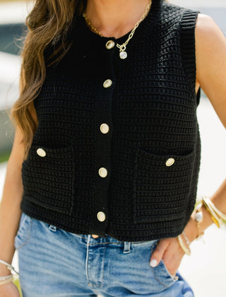 Black Textured Button - Front Vest - Instyle Boutique