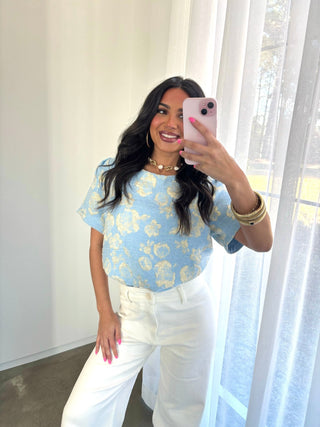 Golden Girl Floral Top - Blue - Instyle Boutique