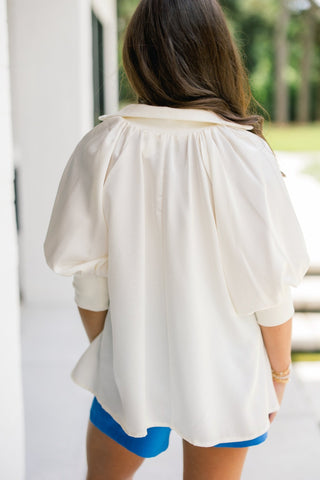 Zip It Up Satin Puff Sleeve Top