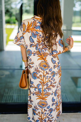 All For It Ecru Printed Midi Dress - Instyle Boutique