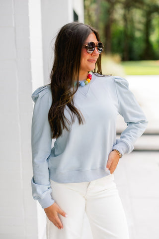 Blue Mist Puff Sleeve Sweatshirt Top - Instyle Boutique