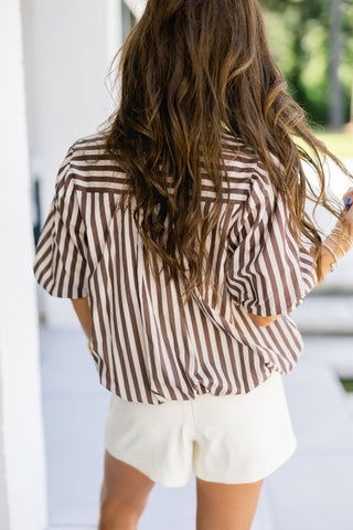 The Cafe Striped Puff Top - Instyle Boutique