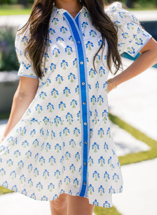 Blue & Ivory Charm Dress - Instyle Boutique