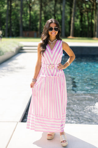 Candy Stripe Belted Dress