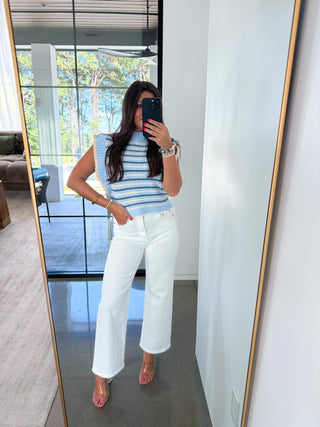 Blue Stripe Ruffle Sleeve Sweater Top