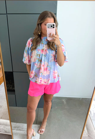 Periwinkle Floral Eyelet Puff Sleeve Top - Instyle Boutique