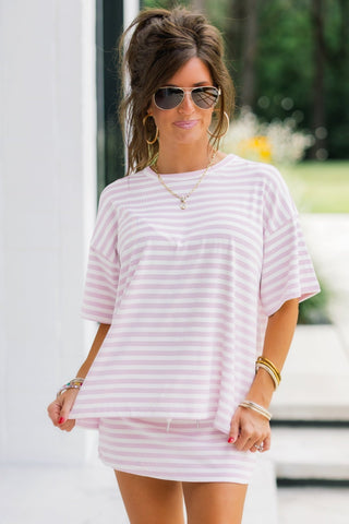 Lazy Luxe Stripe Set-Pink