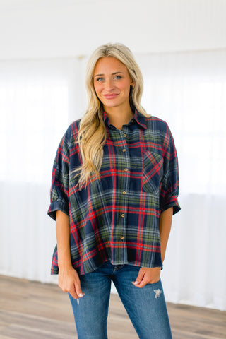 Pretty In Plaid Top - Navy ~PINK FRIDAY DEAL~ - Instyle Boutique