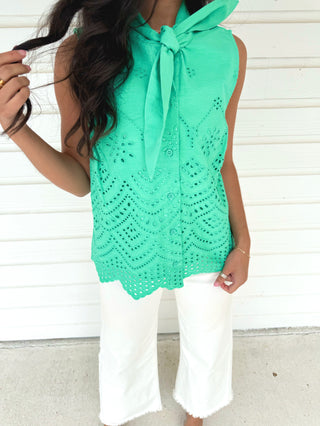 By Your Side Green Embroidered Tank