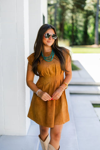 Can We Dance Camel Pleated Suede Dress - Instyle Boutique