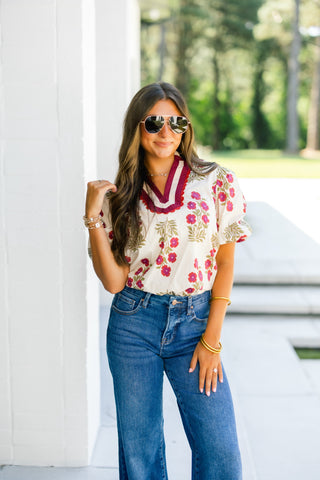 Feminine Florals Ecru Top