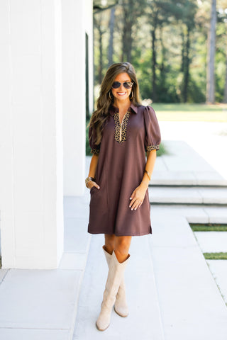 There She Goes Brown Leopard Dress