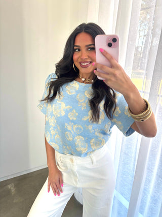 Golden Girl Floral Top - Blue - Instyle Boutique