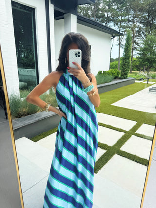 Out And About Striped Halter Dress - Instyle Boutique