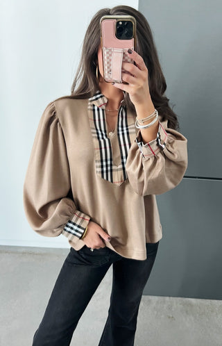 Talk Of The Town Taupe Top - Instyle Boutique