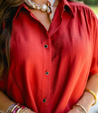 The Terracotta Tie-Front Button Down Top - Instyle Boutique