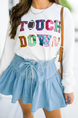 Touchdown Sequin Sweatshirt- White