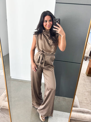 Holiday Ready Wide Leg Jumpsuit - Mocha - Instyle Boutique