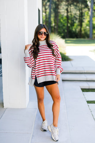 Simply Striped Mock Neck Pullover - Instyle Boutique