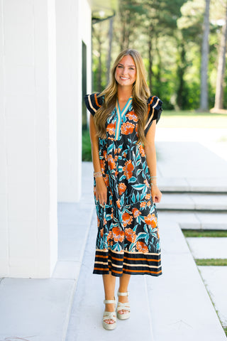 Bold Floral Black Printed Dress