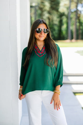 Pretty Plaid Hunter Green Top - Instyle Boutique