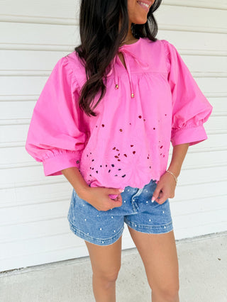 Petal Pop Pink Eyelet Top - Instyle Boutique
