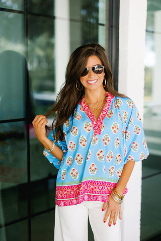 Lush Floral Blue Top - Instyle Boutique