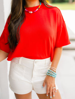 Relaxed Ribbed Knit Red Sweater - Instyle Boutique