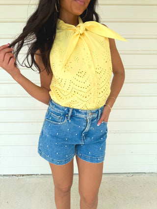 By Your Side Yellow Embroidered Tank - Instyle Boutique