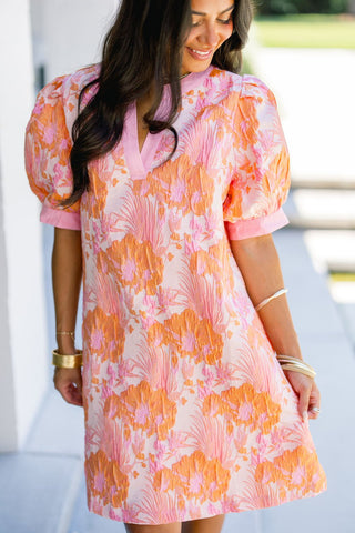 Peach Blossom Puff Sleeve Mini Dress - Instyle Boutique