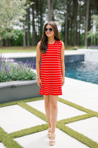 Sail Away Striped Sleeveless Summer Dress - Red - Instyle Boutique