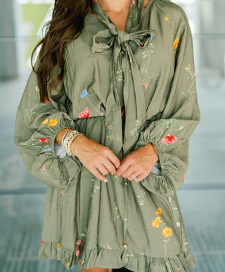 Floral Whimsy Olive Dress - Instyle Boutique