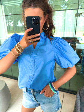 Sky Blue Dream Puff Sleeve Top - Instyle Boutique