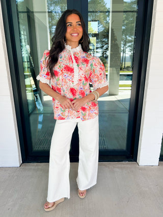 Cherry Blossom Mix Print Top - Instyle Boutique