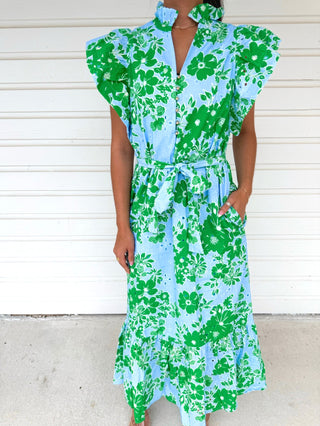 New Beginnings Blue Floral Dress - Instyle Boutique