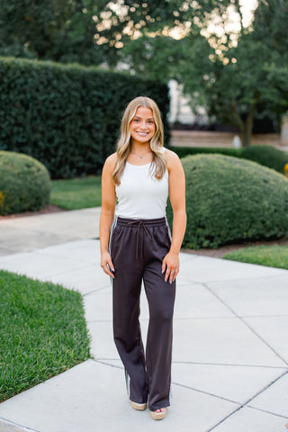 Let's Go Lace Trim Brown Pants