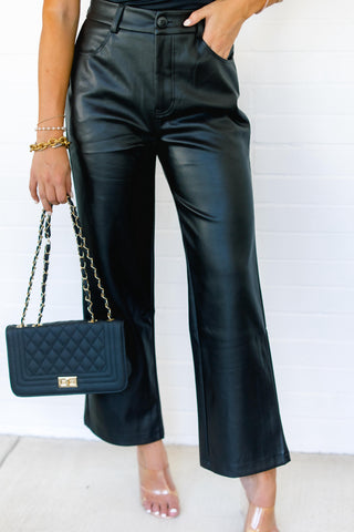 Black Leather Wide Leg Pants
