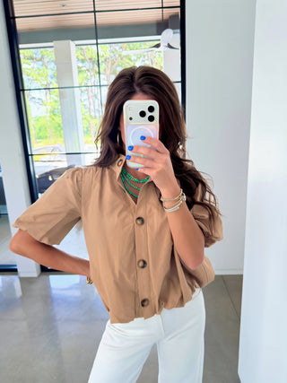 Audrey Latte Bubble Hem Top