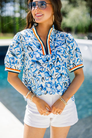 Because Of You Blue Floral Top - Instyle Boutique