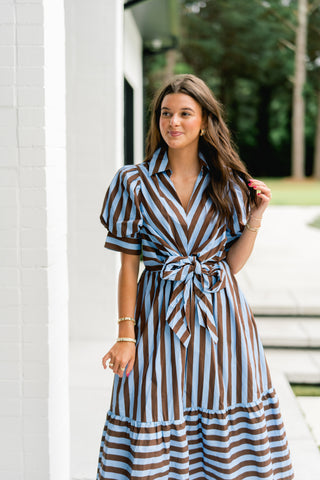 Strolling Downtown Tie Front Midi Dress