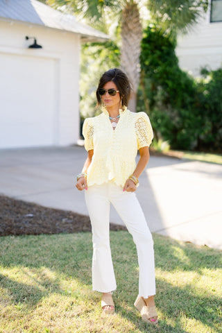 Sweet Frill Eyelet Top - Lemon - Instyle Boutique