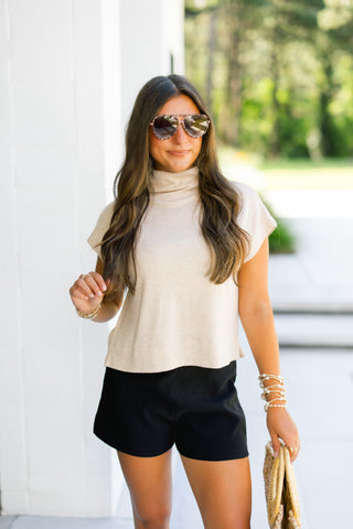 More Time Please Mock Neck Top-Oatmeal